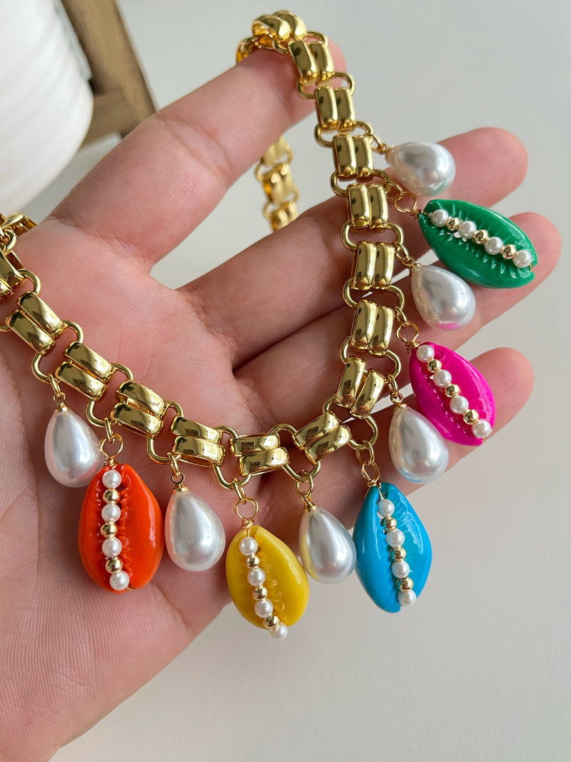 Multicolor Cowrie Charms Necklace