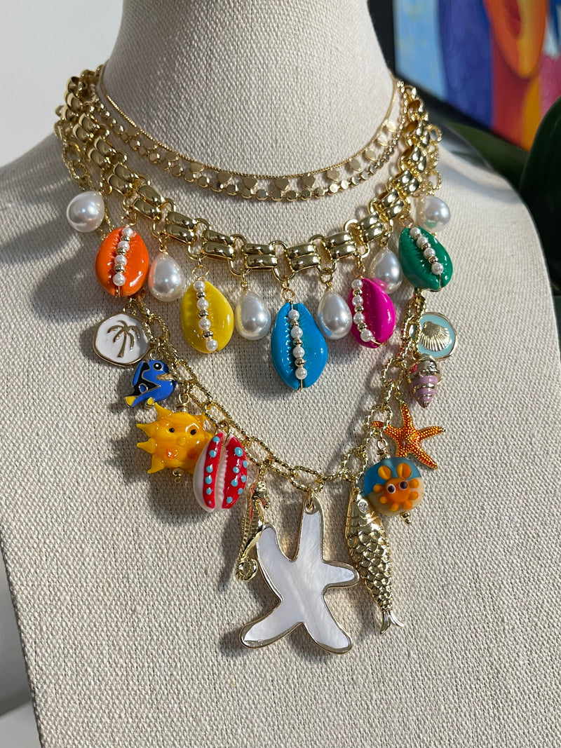 Multicolor Cowrie Charms Necklace