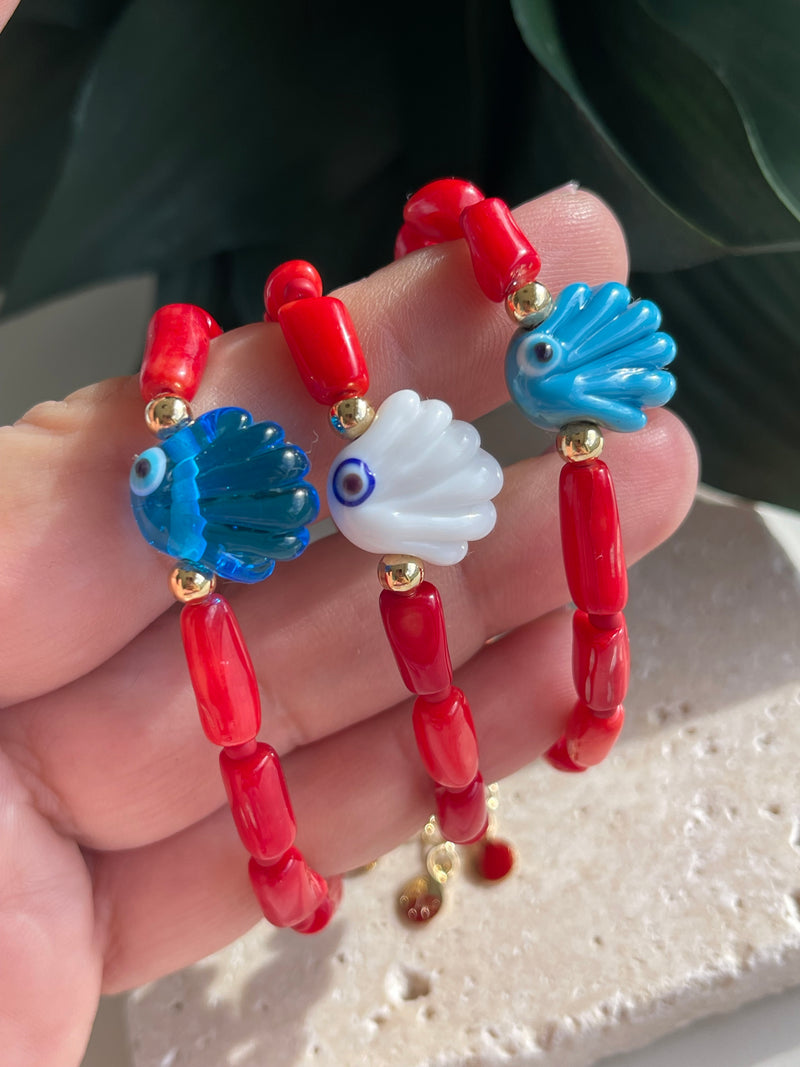 Red Coral & Shell Bracelet