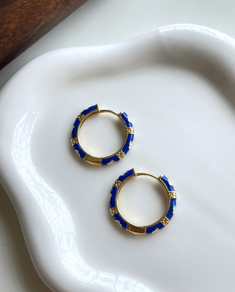 Blue Floral Hoops