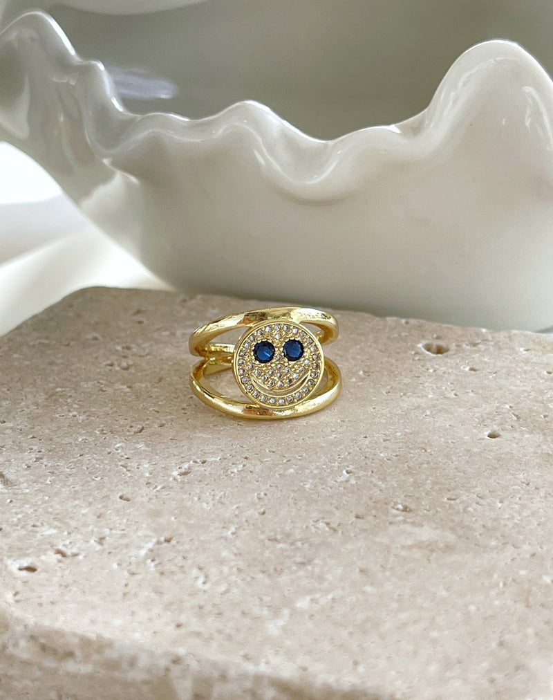 Happy Face Blue Eyes Ring