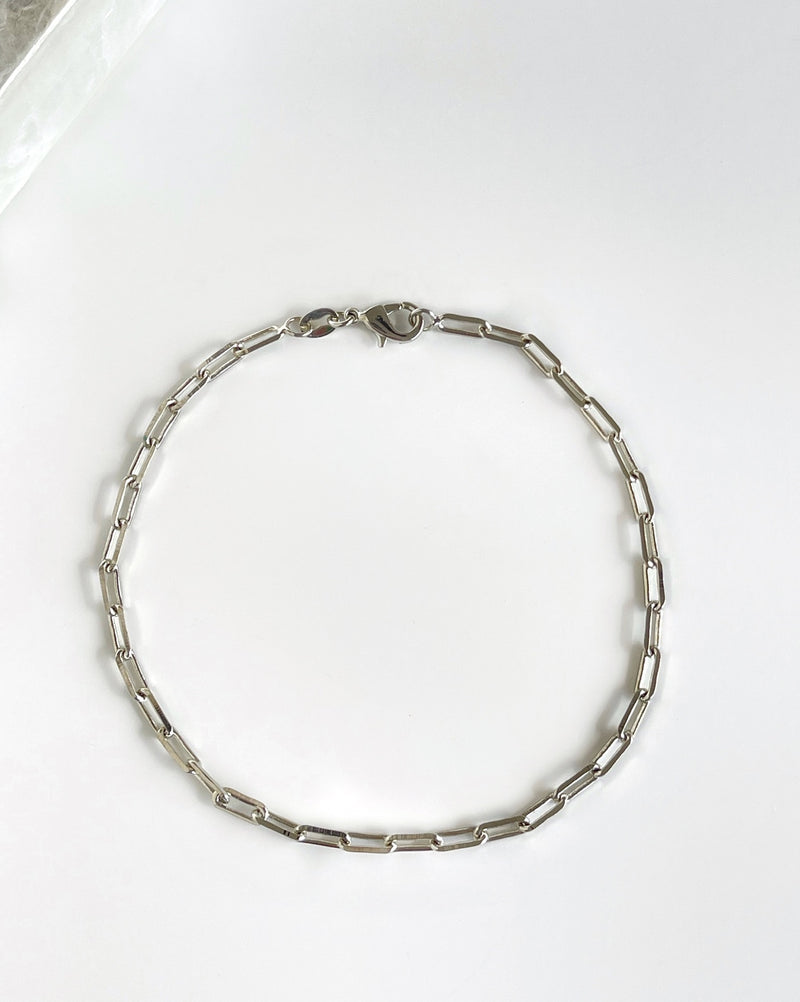 Paper Clip Rhodium Anklet