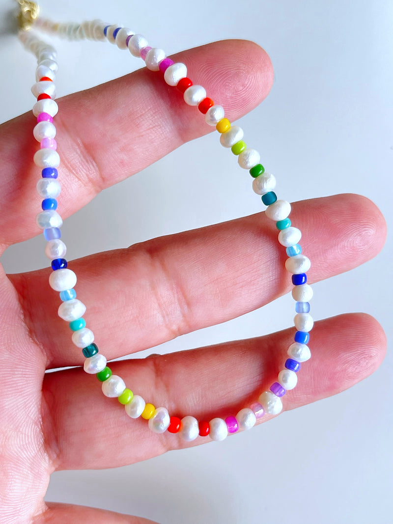 Rainbow Pearls Choker